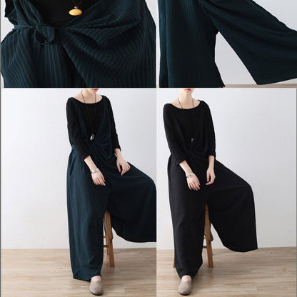 New Blackish Green Jumpsuit Pants Striped Wide Leg Oversize Jumpsuits Trousers Side