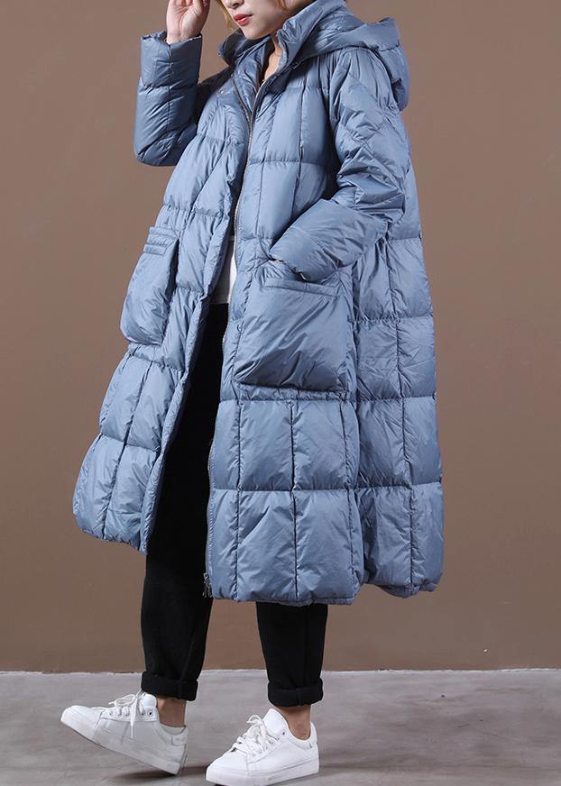 New Blue Down Coat Winter Down Jacket Hooded Zippered Outwear