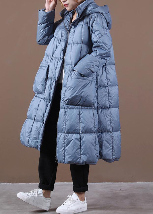 New Blue Down Coat Winter Down Jacket Hooded Zippered Outwear