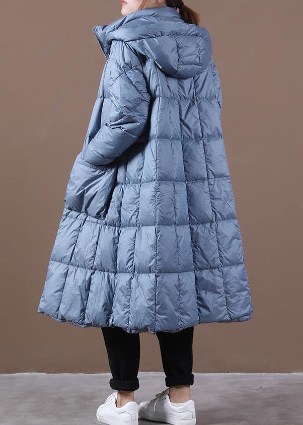 New Blue Down Coat Winter Down Jacket Hooded Zippered Outwear