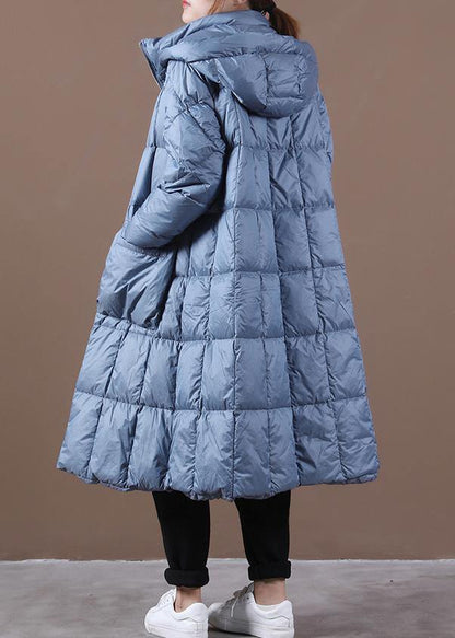 New Blue Down Coat Winter Down Jacket Hooded Zippered Outwear