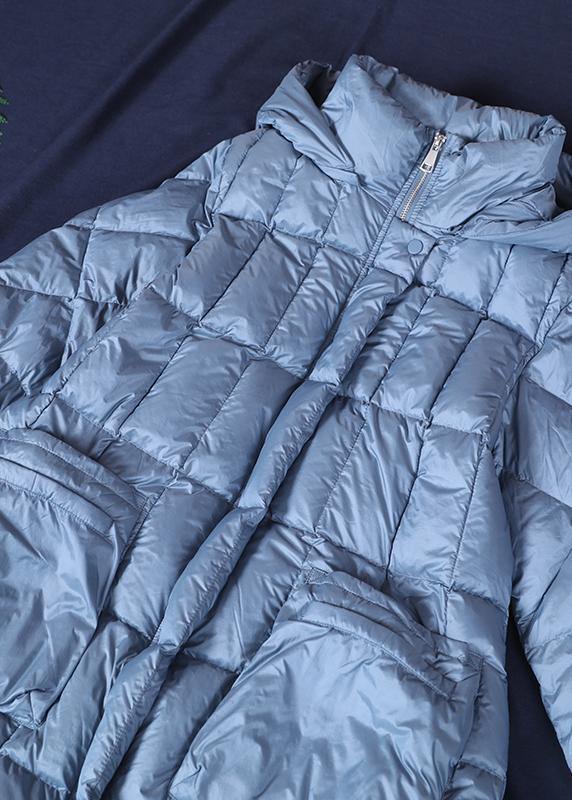 New Blue Down Coat Winter Down Jacket Hooded Zippered Outwear