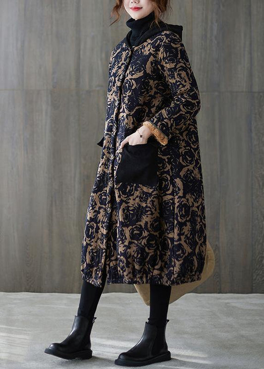 New Blue Print Coat Snow Jackets Hooded Pockets Overcoat