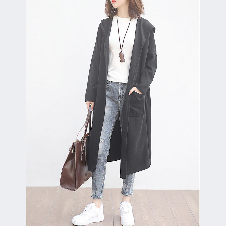 New Blue Wool Overcoat Clothing Big Pockets Trench Coat Hooded Outwear