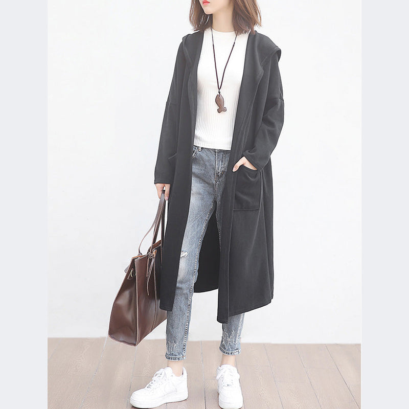 New Blue Wool Overcoat Clothing Big Pockets Trench Coat Hooded Outwear