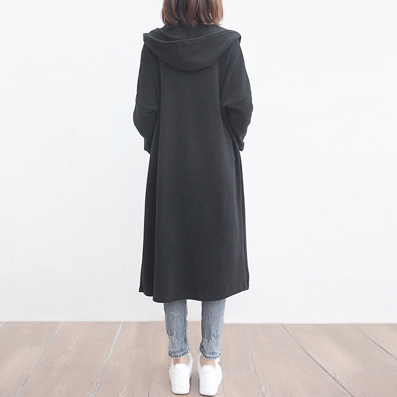 New Blue Wool Overcoat Clothing Big Pockets Trench Coat Hooded Outwear