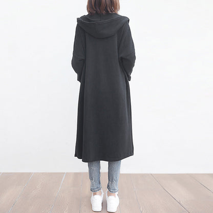 New Blue Wool Overcoat Clothing Big Pockets Trench Coat Hooded Outwear