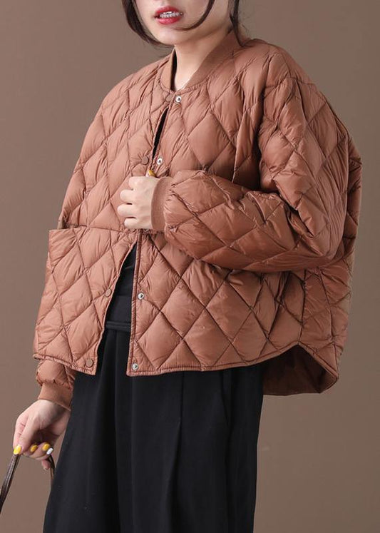 New Brown Warm Winter Coat Winter Stand Collar Geometric Overcoat