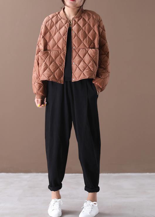New Brown Warm Winter Coat Winter Stand Collar Geometric Overcoat