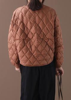 New Brown Warm Winter Coat Winter Stand Collar Geometric Overcoat