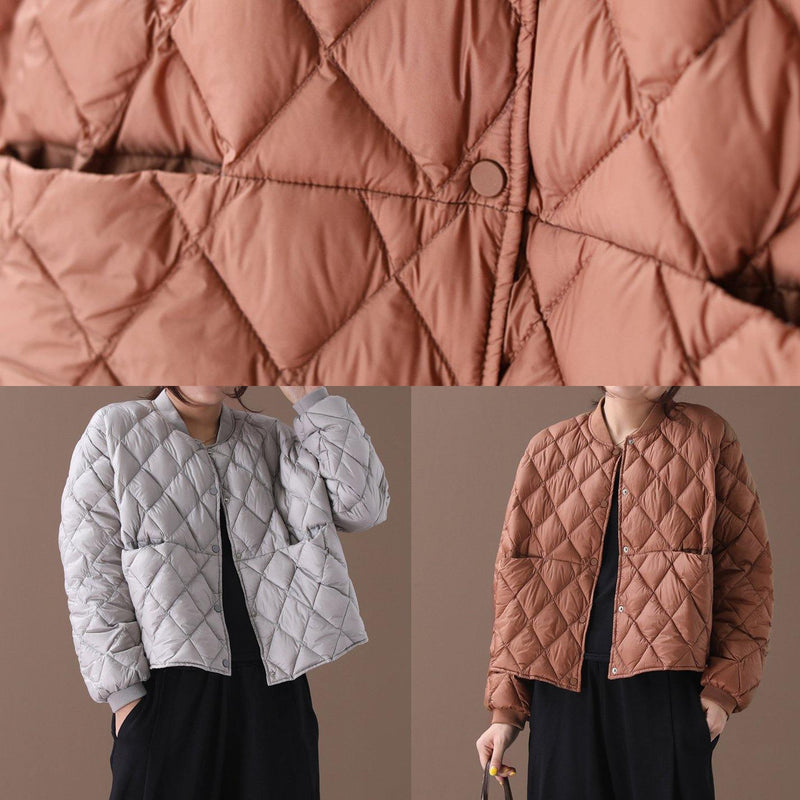 New Brown Warm Winter Coat Winter Stand Collar Geometric Overcoat