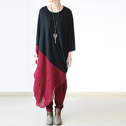 New Burgundy Loose Cotton Pants Oversized Harem Pants Trousers