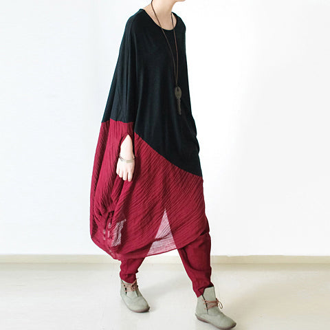 New Burgundy Loose Cotton Pants Oversized Harem Pants Trousers