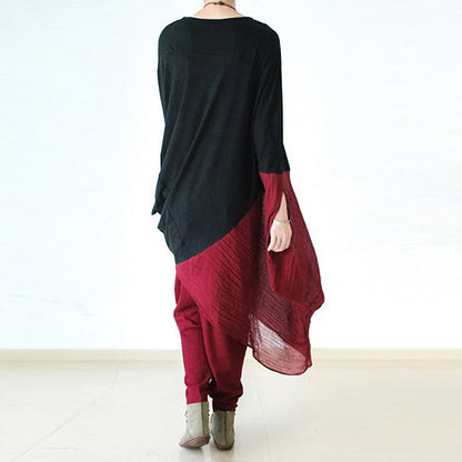 New Burgundy Loose Cotton Pants Oversized Harem Pants Trousers