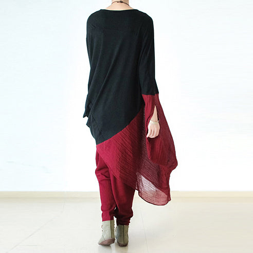 New Burgundy Loose Cotton Pants Oversized Harem Pants Trousers