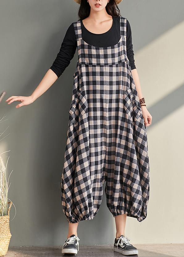 New Cage Pants Plaid Jumpsuit Cotton and Linen Overalls