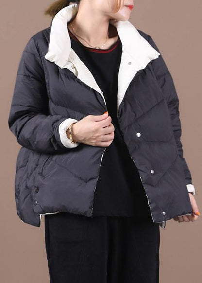 New Down Jacket Coats Black Stand Collar Pockets Warm Winter Coat