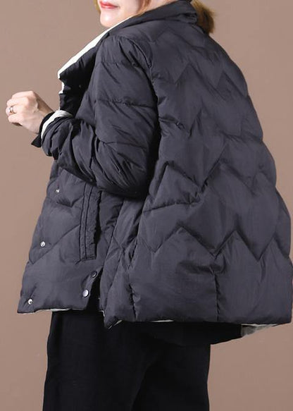 New Down Jacket Coats Black Stand Collar Pockets Warm Winter Coat
