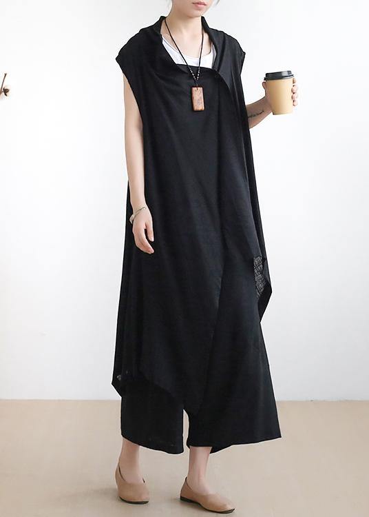 New Black Vest With Cotton Wide-leg Pants Two-piece Suit