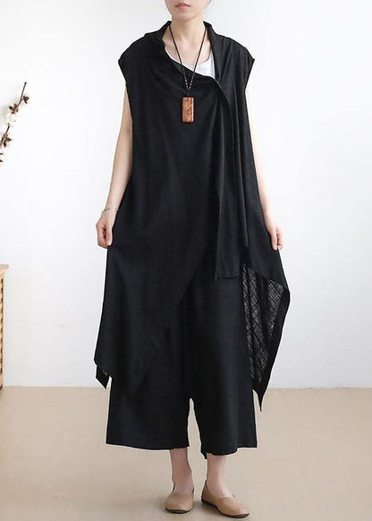 New Black Vest With Cotton Wide-leg Pants Two-piece Suit