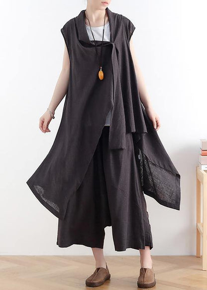 New Black Vest With Cotton Wide-leg Pants Two-piece Suit