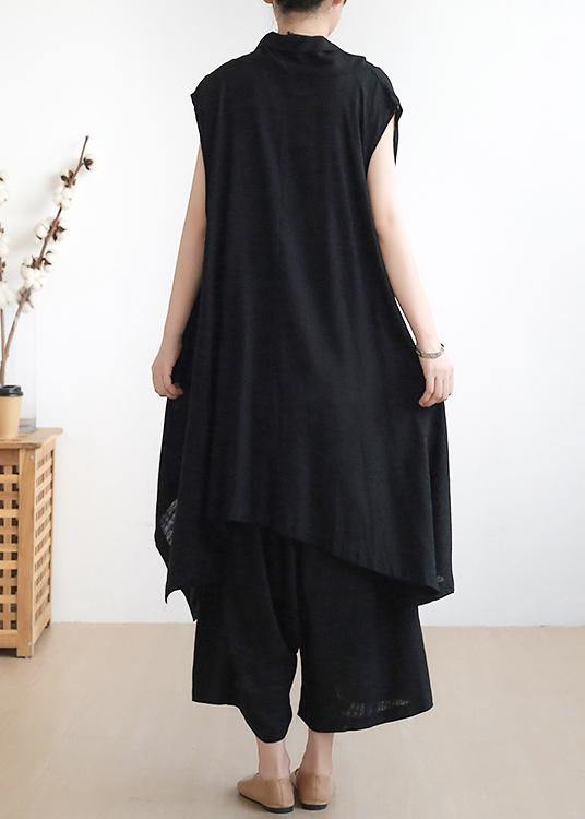 New Black Vest With Cotton Wide-leg Pants Two-piece Suit