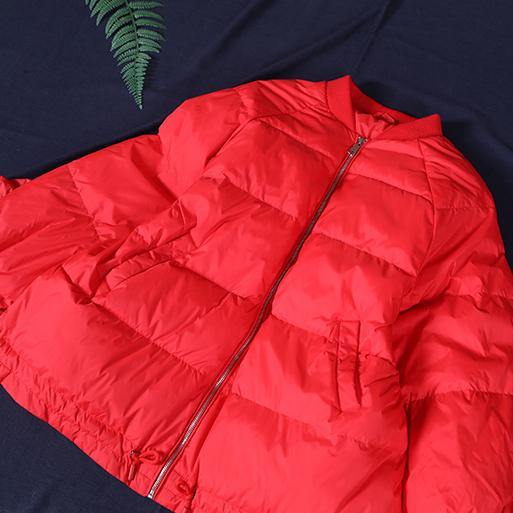 New Parka Jackets Red Stand Collar Ruffles Warm Winter Coat