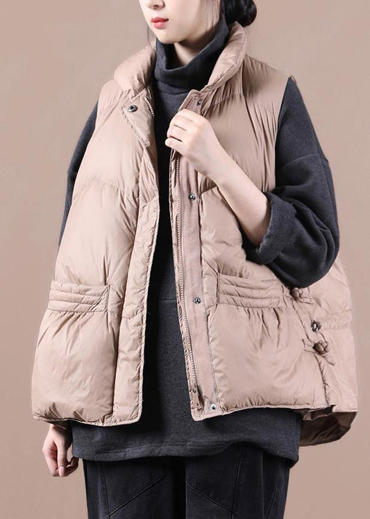 New Parka Coats Khaki Stand Collar Zippered Down Jacket