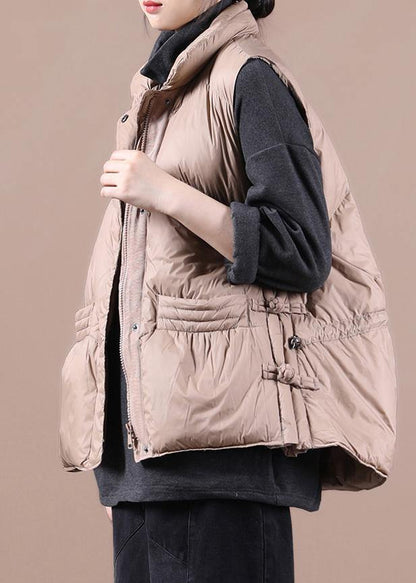 New Parka Coats Khaki Stand Collar Zippered Down Jacket