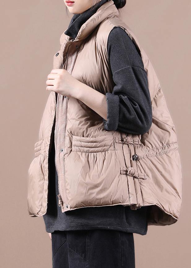 New Parka Coats Khaki Stand Collar Zippered Down Jacket
