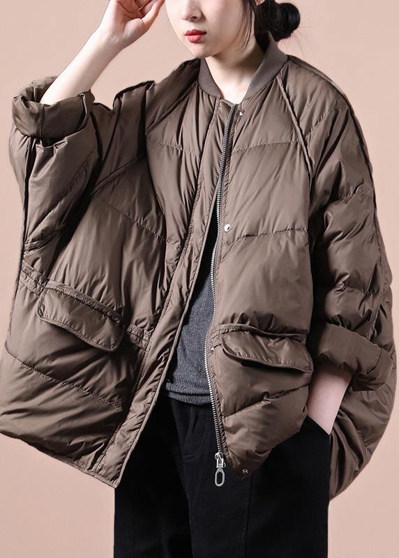 New Chocolate Down Jacket Woman Oversize Snow Pockets Zippered Coats