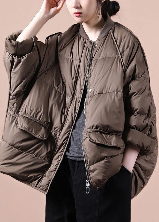 New Chocolate Down Jacket Woman Oversize Snow Pockets Zippered Coats