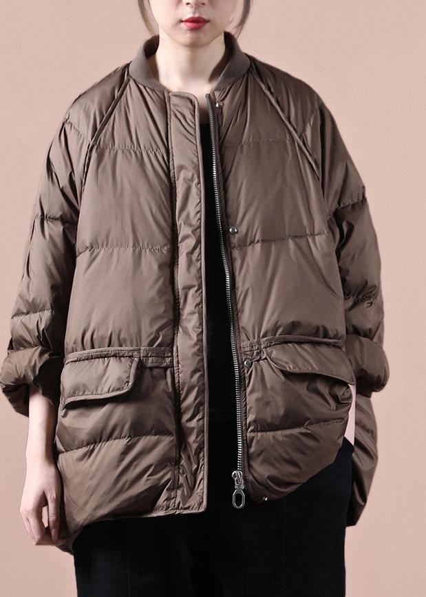 New Chocolate Down Jacket Woman Oversize Snow Pockets Zippered Coats