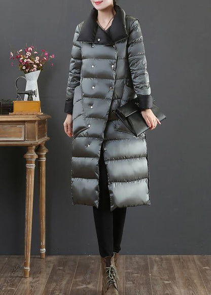 New Clothing Winter Jacket Coats Silver Gray Stand Collar Pockets Down Jacket Woman