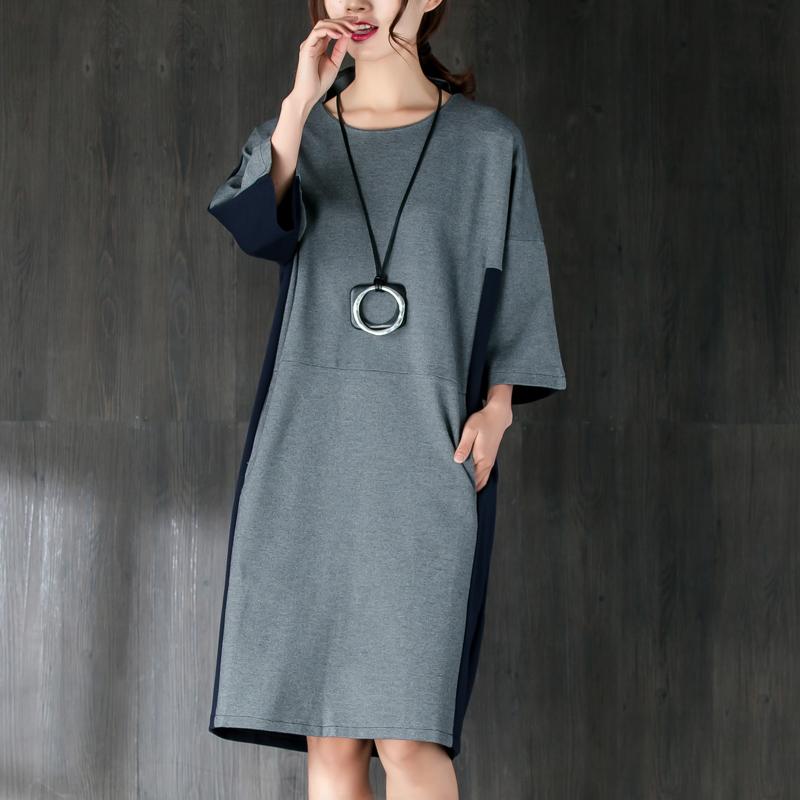 New Cotton Knee Dress Clothing Cotton Short Sleeves Splicing Dress