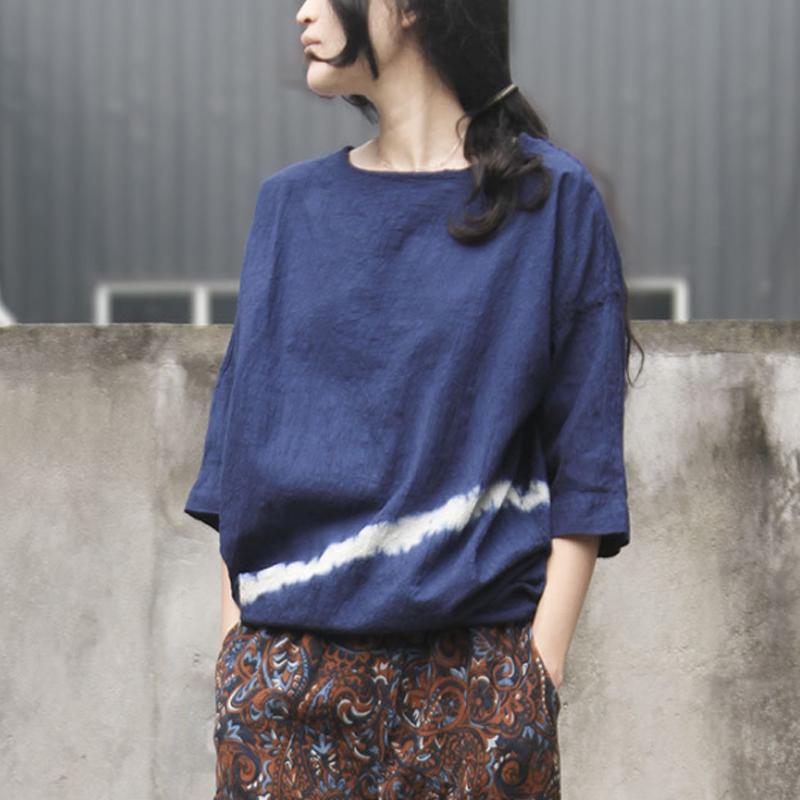 New Cotton Linen Tops Clothing Cotton Linen Loose Summer Tie-dye Blouse