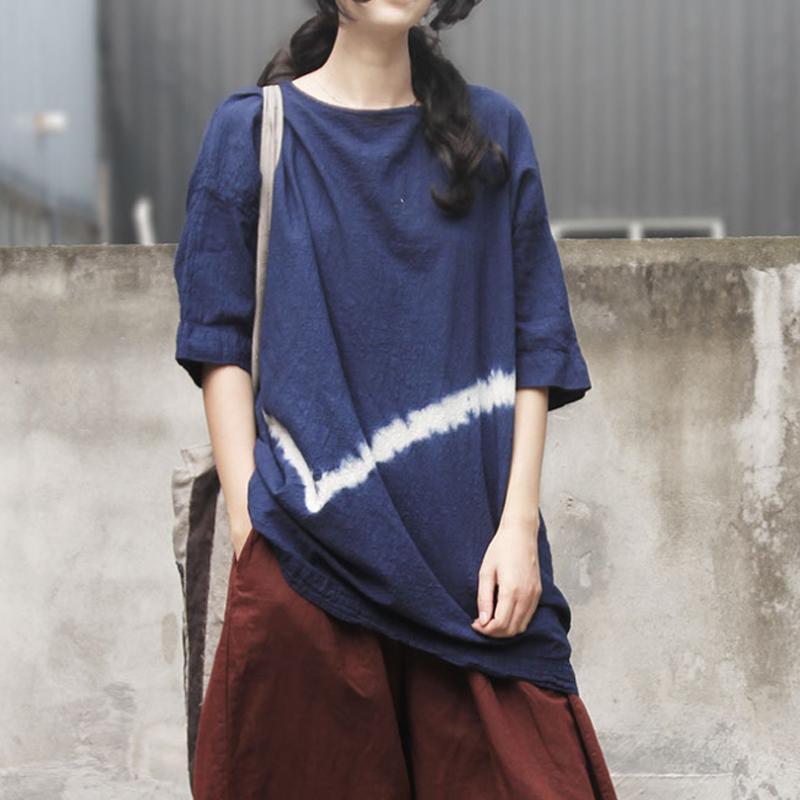 New Cotton Linen Tops Clothing Cotton Linen Loose Summer Tie-dye Blouse