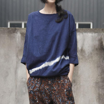 New Cotton Linen Tops Clothing Cotton Linen Loose Summer Tie-dye Blouse