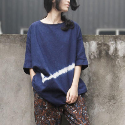 New Cotton Linen Tops Clothing Cotton Linen Loose Summer Tie-dye Blouse