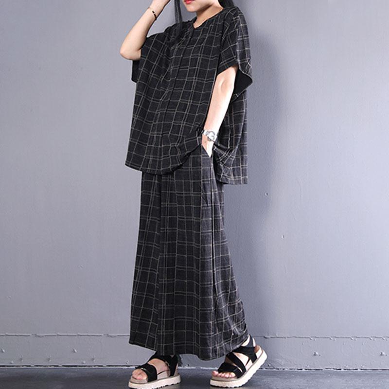 New Cotton Tops Short Sleeve Plaid Cotton Summer Suits