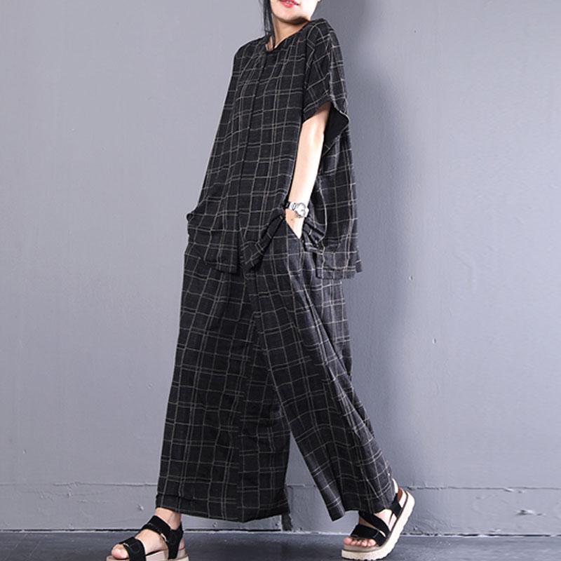 New Cotton Tops Short Sleeve Plaid Cotton Summer Suits