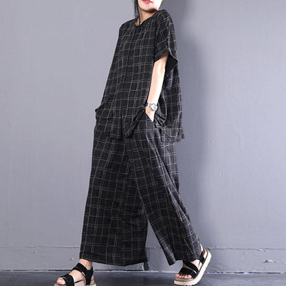 New Cotton Tops Short Sleeve Plaid Cotton Summer Suits