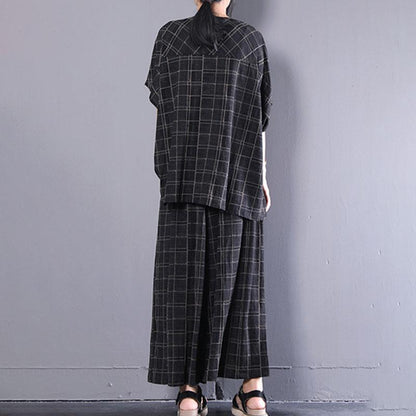 New Cotton Tops Short Sleeve Plaid Cotton Summer Suits
