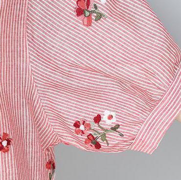 New Cotton Tops Clothing Stripe Printing Short Sleeve Pullover Blouse