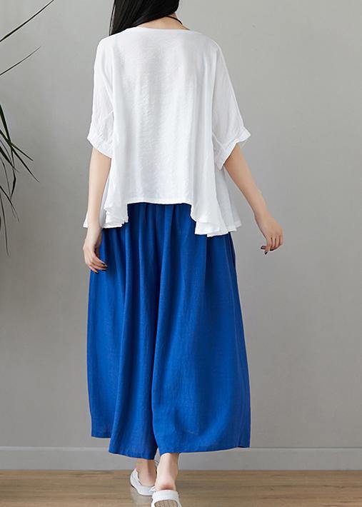 New Cotton and Linen Loose Large Size Was Thin Color Shirt + Wide Leg Pants Two-piece