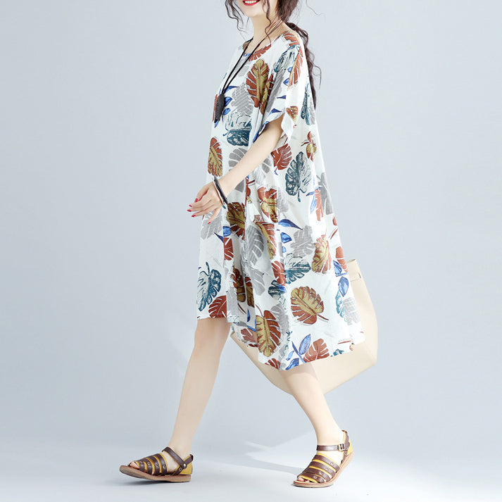 New Midi-length Linen Dress Oversized Linen Cotton Dress Fine Short Sleeve O Neck Linen Clothing Dresses