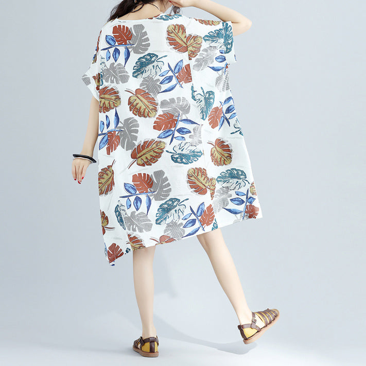 New Midi-length Linen Dress Oversized Linen Cotton Dress Fine Short Sleeve O Neck Linen Clothing Dresses