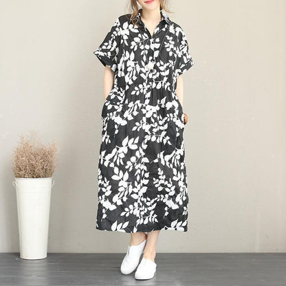 New Long Cotton Dress Clothing Lapel Collar Caftans New Short Sleeve Caftans