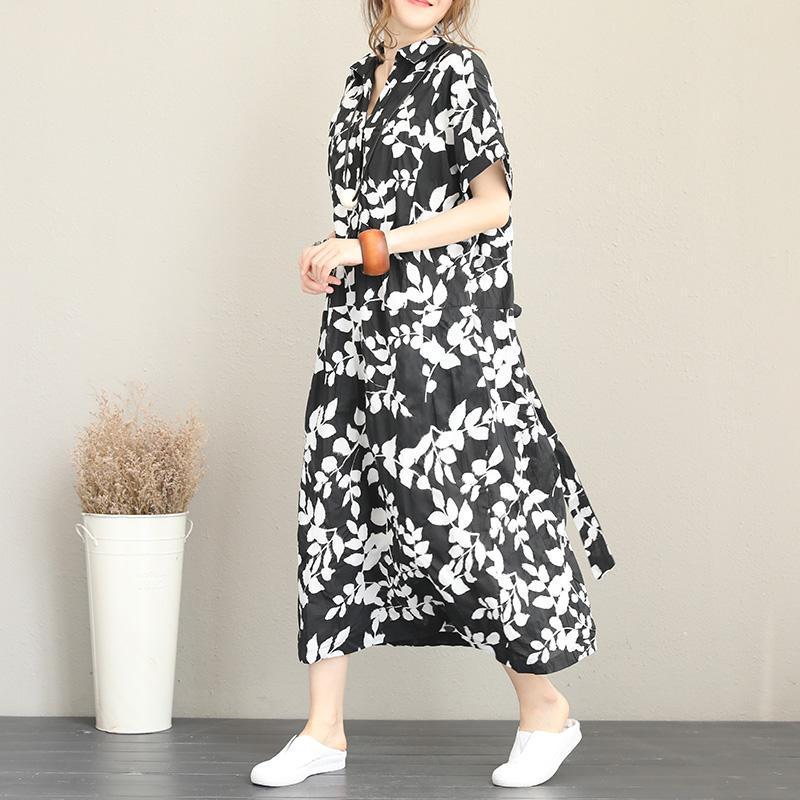 New Long Cotton Dress Clothing Lapel Collar Caftans New Short Sleeve Caftans