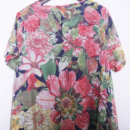 New Long Dresses Loose Fitting Short Sleeve Cotton Clothing Dresses Chinese Button Dresses